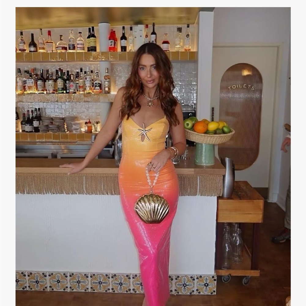 Amazon Gold to Pink Ombre Maxi Dress